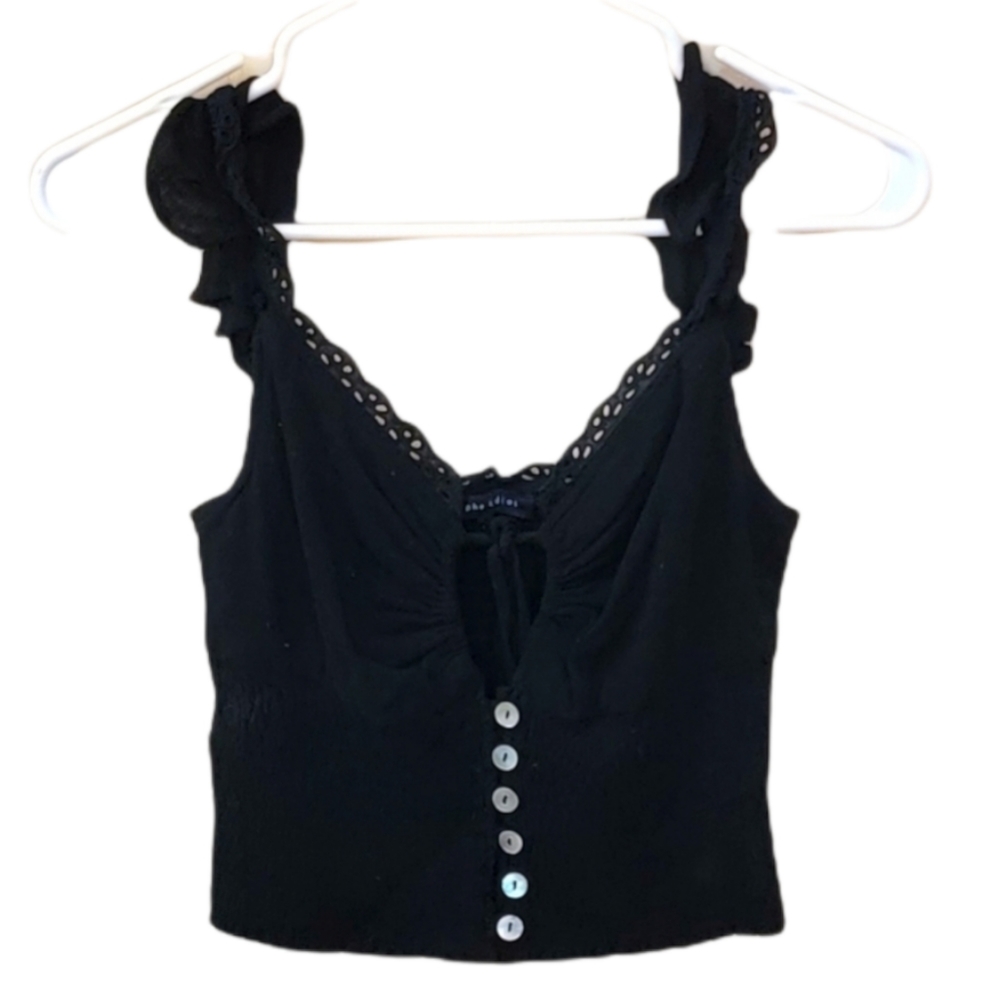 ETOPHE Studios Ruffle and lace black tank top